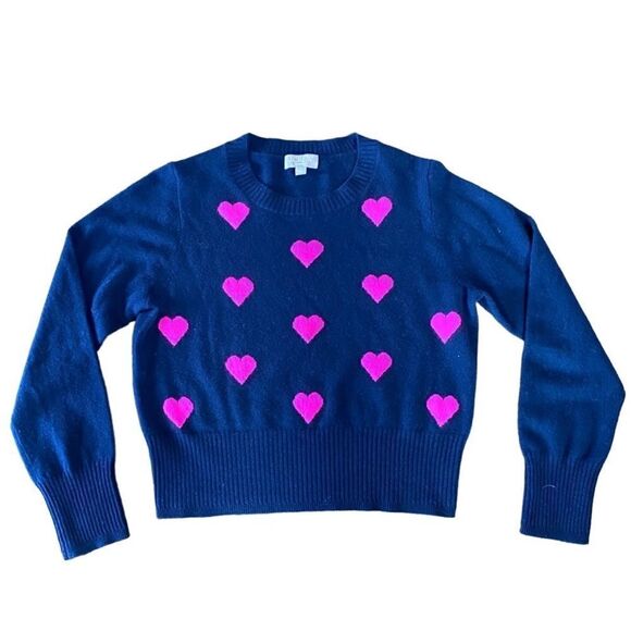 J. Crew Cropped Cashmere Crewneck Sweater in Heart Print Medium - Picture 2 of 6